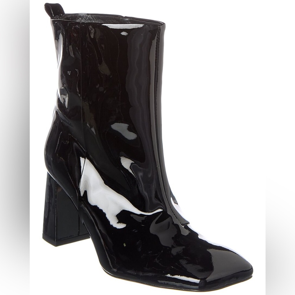 Good American Patent Bootie Woman’s Size 6 Slip on Black Square Toe Block Heel